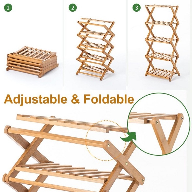 3/4/5/6 Tier Shoe Rack Foldable Bamboo Shoe Storage Organizer Portable Household Free Installation Collapsible Shoe Rack