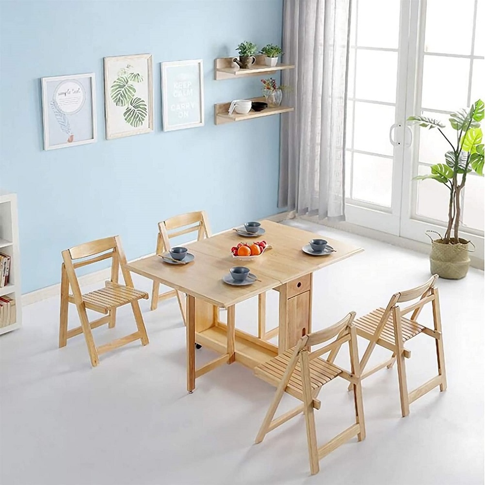 Hot Sale Extendable Wood Folding Dining Room Table Chair Set Space Saving Furniture Smart Dining Table With Hidden Foldable Seat