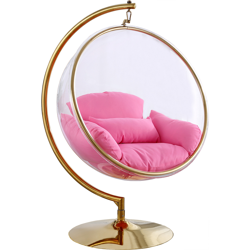 Luxury Golden Frame Transparent Hanging Chairs Swing Floor Stand Acrylic Bubble Chair For Living Room Bedroom