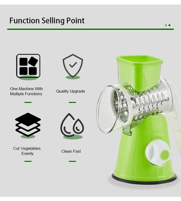 3 In 1 Multi-Purpose Manual Vegetable Grater Slicer Cheese Grater Kitchen Gadget Drum Rotary Grater Potato Shredder