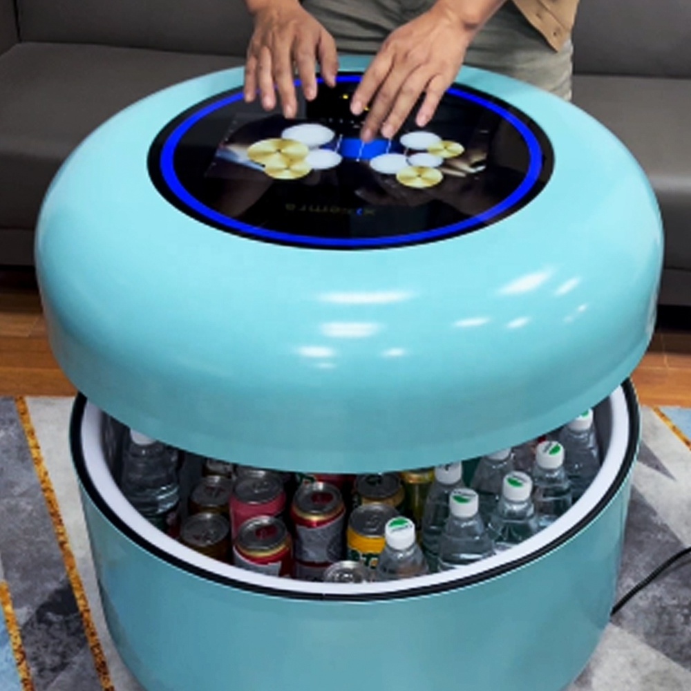 Movable Space Saving Round Lift Top Coffee Table with Storage Smart Refrigerator, Coffee Table Blue-tooth Speaker for Balcony