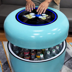 Movable Space Saving Round Lift Top Coffee Table with Storage Smart Refrigerator, Coffee Table Blue-tooth Speaker for Balcony