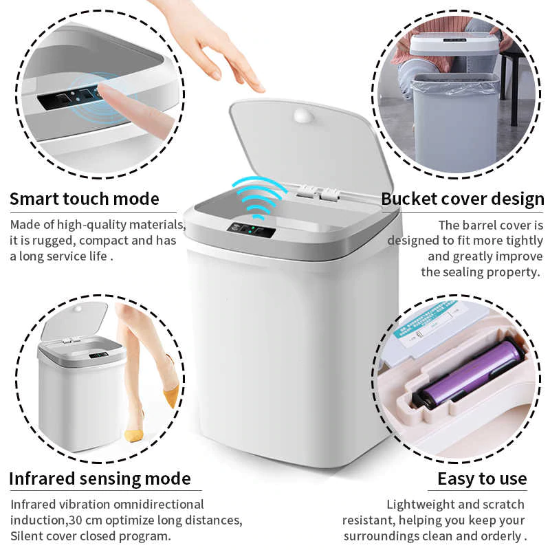 12 14 16L Sensor Automatic Dustbin Modern Smart Kitchen Plastic Rubbish Dust Box Garbage Trash Papelera Waste Bins Can