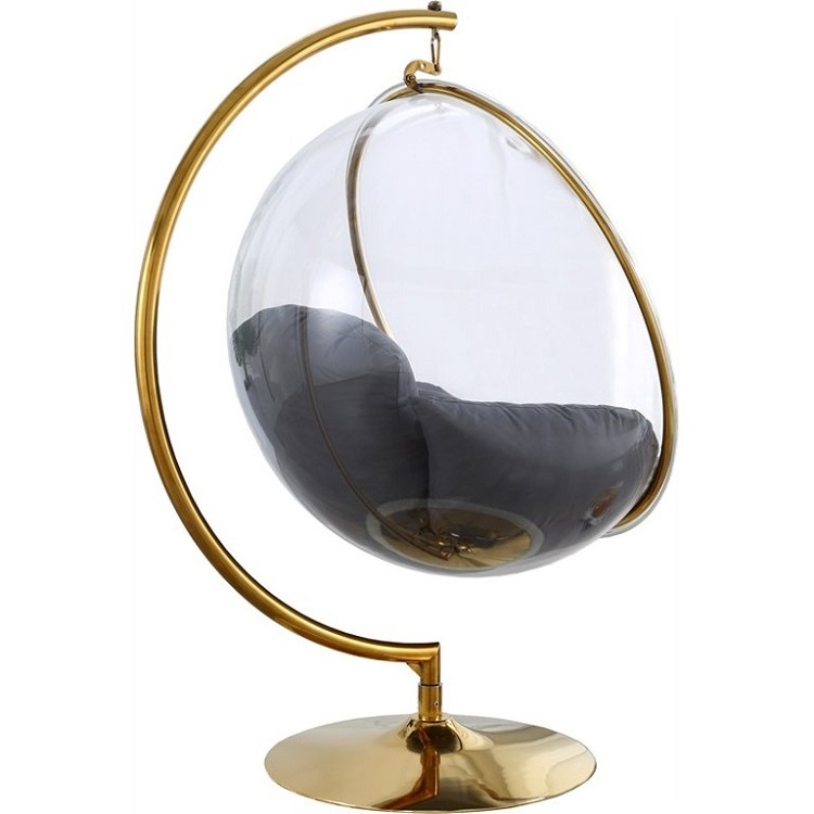 Luxury Golden Frame Transparent Hanging Chairs Swing Floor Stand Acrylic Bubble Chair For Living Room Bedroom