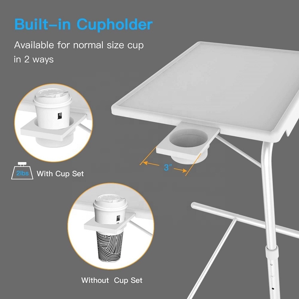 Adjustable Folding TV Tray Table with Dinner Tray & Cup Holder Coffee Table Set on Couch, Laptop Tray Desk for Bed and Couch