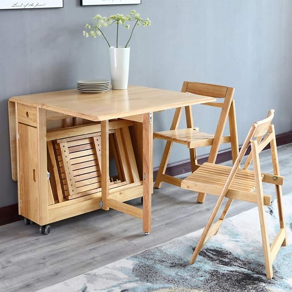 Hot Sale Extendable Wood Folding Dining Room Table Chair Set Space Saving Furniture Smart Dining Table With Hidden Foldable Seat