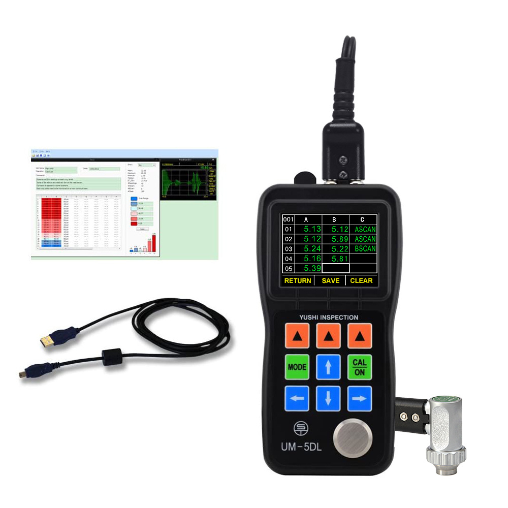 YUSHI UM-5 Digital Thickness Gauge Ultrasonic Inspection 0.5-508mm Real-time A/B Scanning NDT Testing Meter