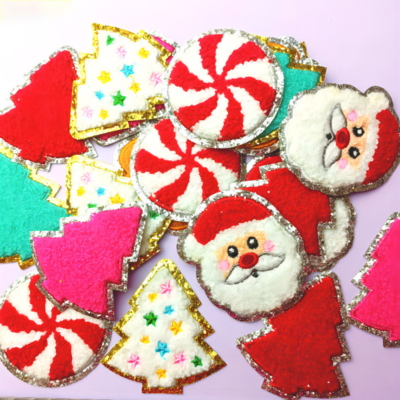 Santa Claus chenille letter patches hat embroidery patches iron on/christmas iron on patches/christmas chenille patches