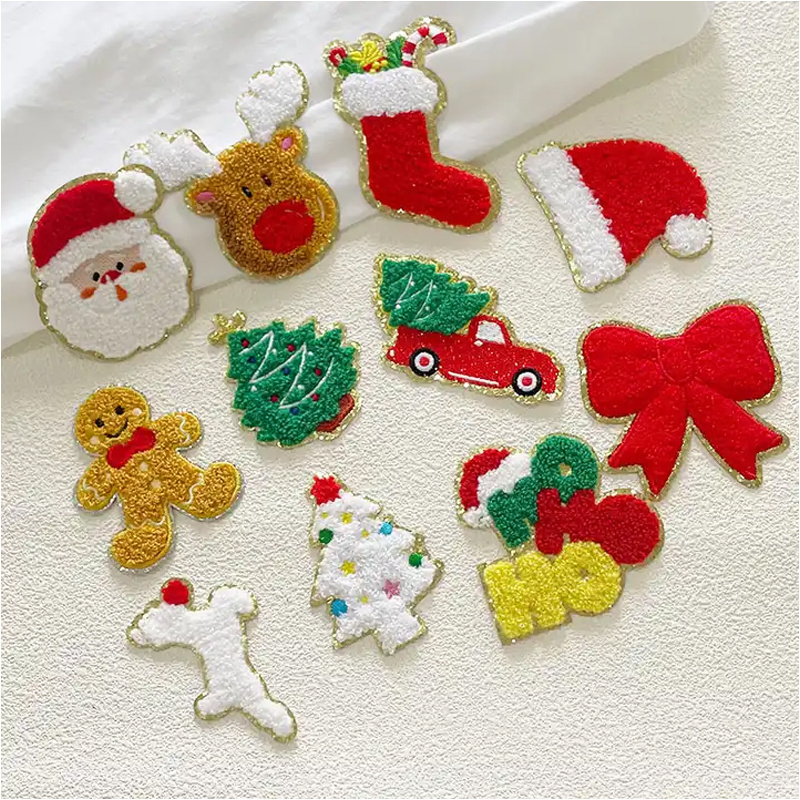 Santa Claus chenille letter patches hat embroidery patches iron on/christmas iron on patches/christmas chenille patches