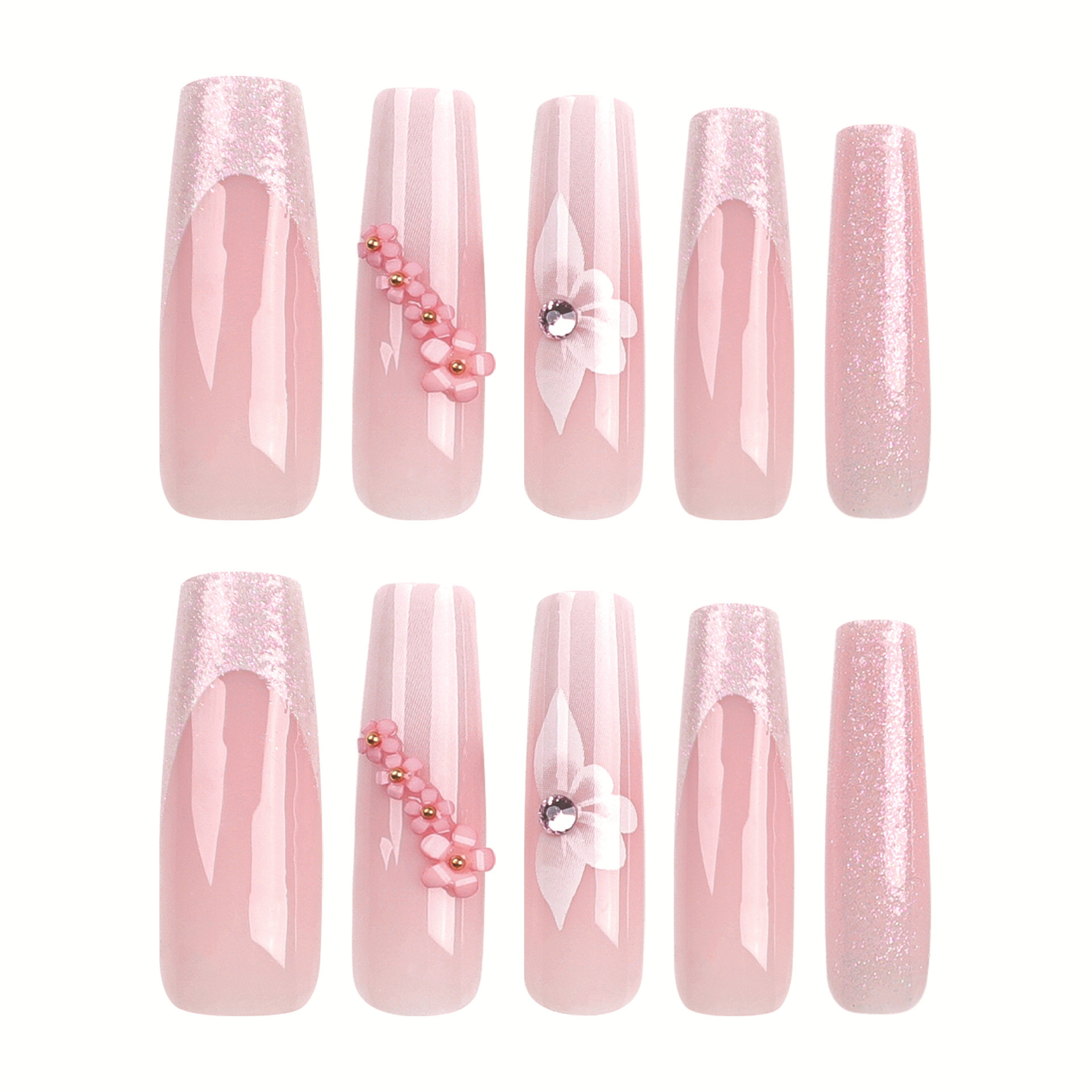 24PCS Luxury Style Press On Nails Long Coffin Ballerina Designed False Nails Press On Nail With Rhinestone