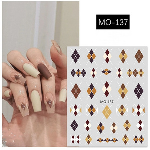 3D Diamond Self-Adhesive Checkered Fall Winter DIY Nail Art Decoration Design Nail Decals Nail Sticker for Manicure