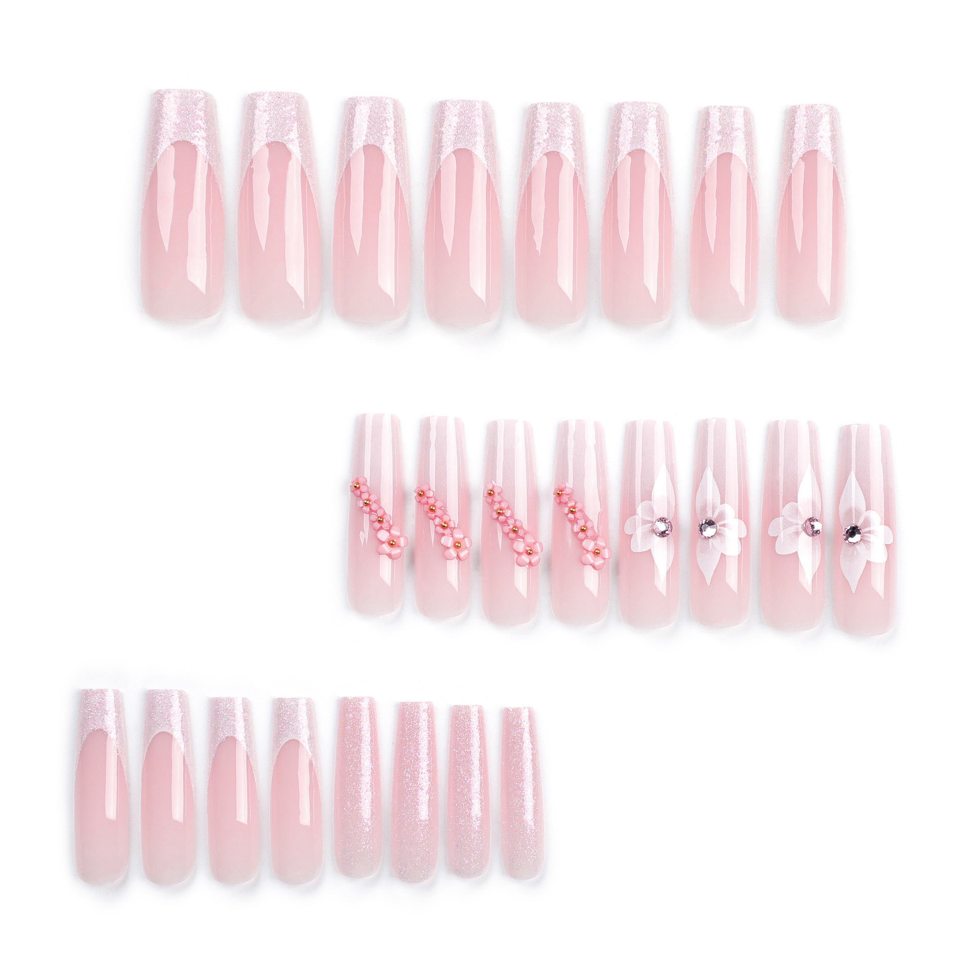 24PCS Luxury Style Press On Nails Long Coffin Ballerina Designed False Nails Press On Nail With Rhinestone