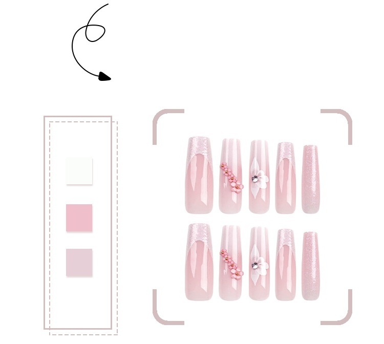 24PCS Luxury Style Press On Nails Long Coffin Ballerina Designed False Nails Press On Nail With Rhinestone