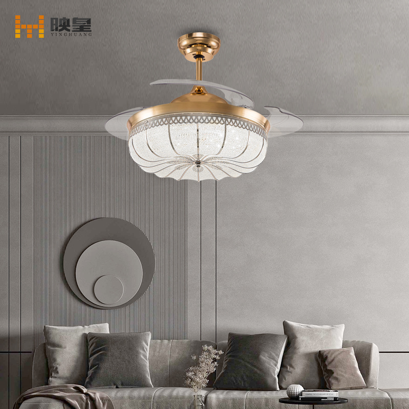 36/42/52 inches Remote 25/40/50w Crown Portable Retractable Modern Crystal Chandelier Ceiling Fan Light kit