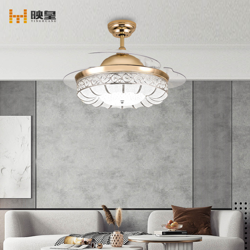 36/42/52 inches Remote 25/40/50w Crown Portable Retractable Modern Crystal Chandelier Ceiling Fan Light kit