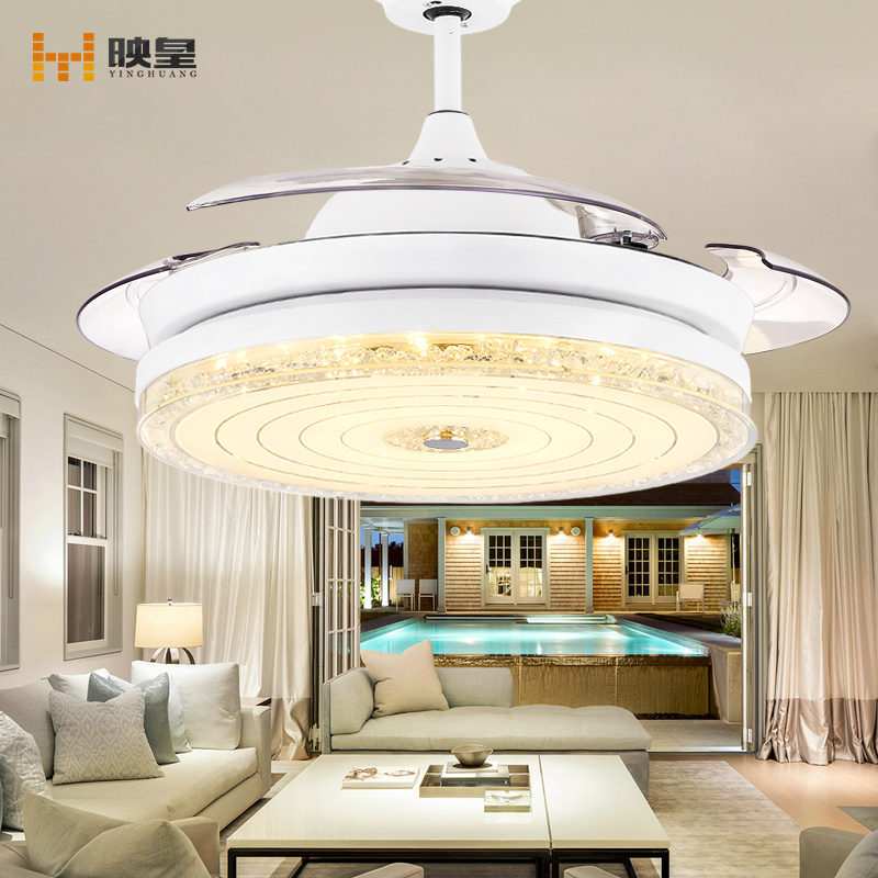 36/42 inches Silent Remote Home Retractable Crystal Ceiling Fan Light with LED bulbs