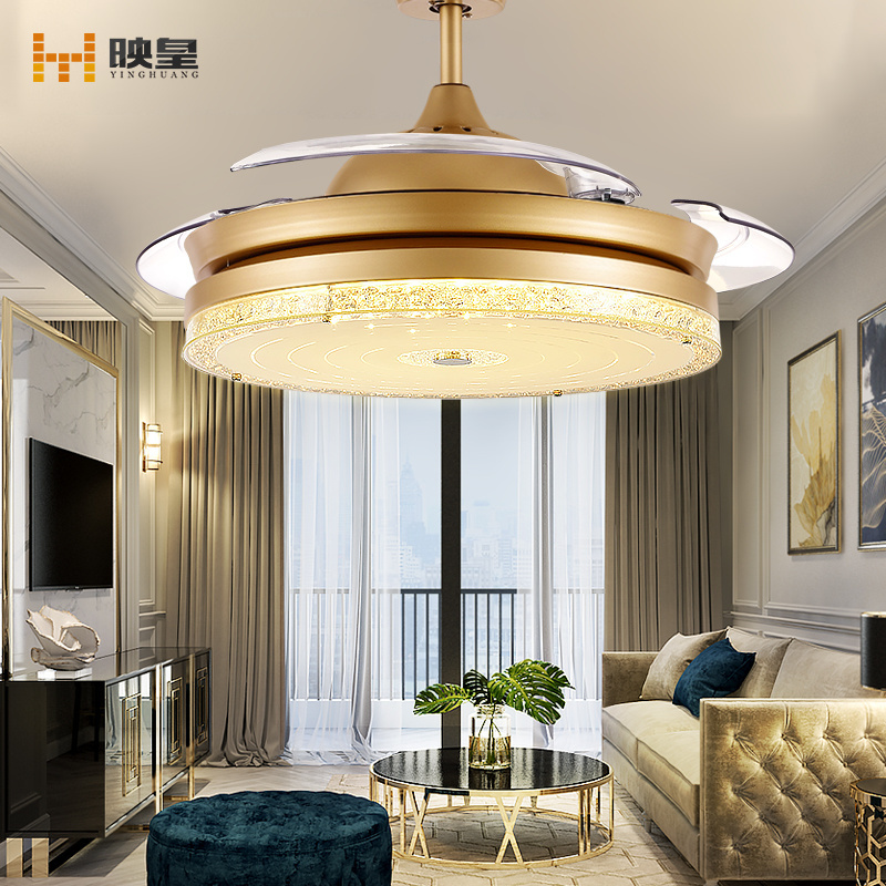 36/42 inches Silent Remote Home Retractable Crystal Ceiling Fan Light with LED bulbs