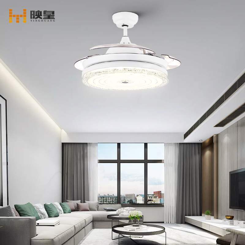 36/42 inches Silent Remote Home Retractable Crystal Ceiling Fan Light with LED bulbs