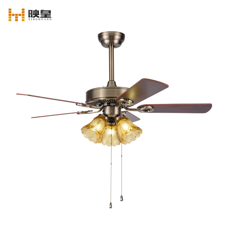 42/52 inches DC/AC Wood blades Classic Pull Chain/Remote Control Indoor Living Room Hotel Decorative Ceiling Fans with Lights