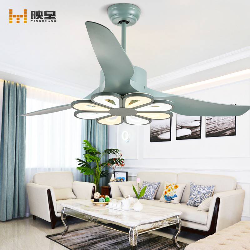 52 inch Macaron Living Room Plastic Blades Decorative Ceiling Fan with Flower Star LED Light