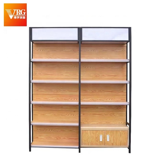 Factory direct supermarket shop wood product display stand rack display shelf with leds light