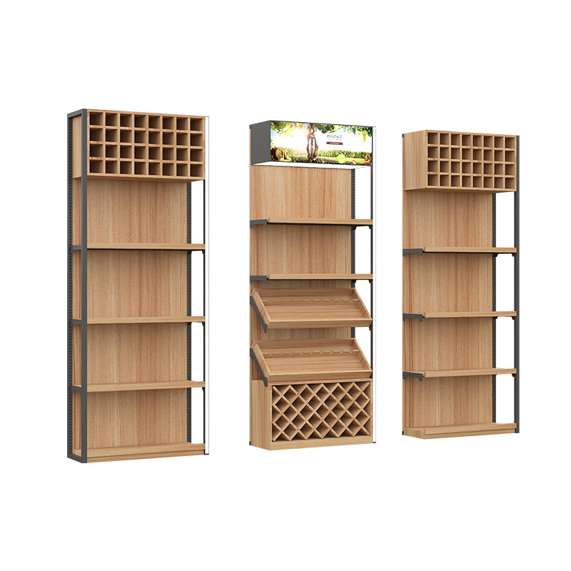 Customized durable red wine rack wood for store supermarket use