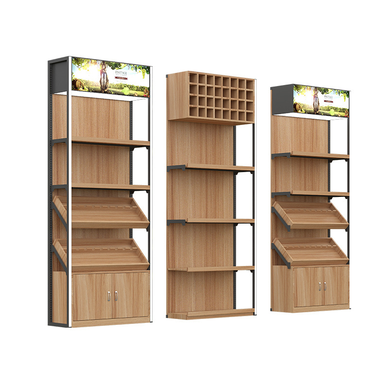 Customized durable red wine rack wood for store supermarket use