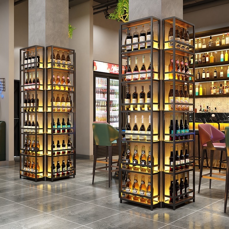 Wine display against the wall wine rack industrial style winery pillar decoration rack bar background light wine cabinet