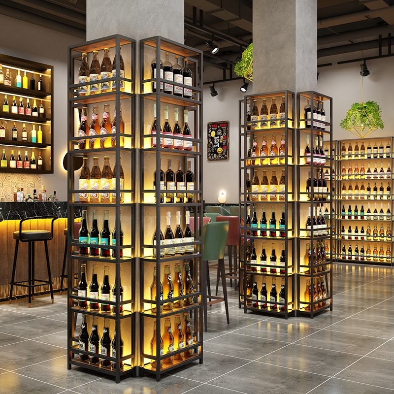 Wine display against the wall wine rack industrial style winery pillar decoration rack bar background light wine cabinet