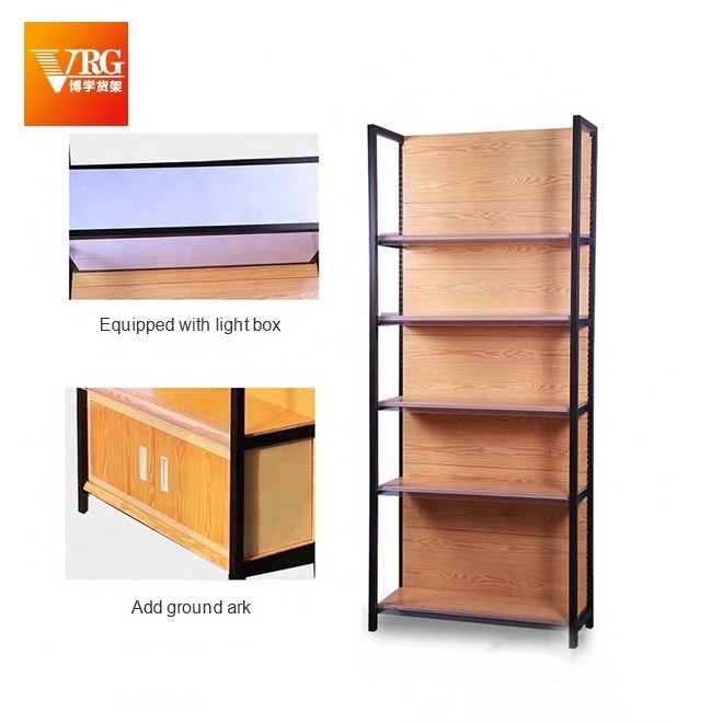 Factory direct supermarket shop wood product display stand rack display shelf with leds light