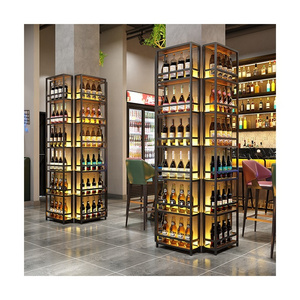 Wine display against the wall wine rack industrial style winery pillar decoration rack bar background light wine cabinet