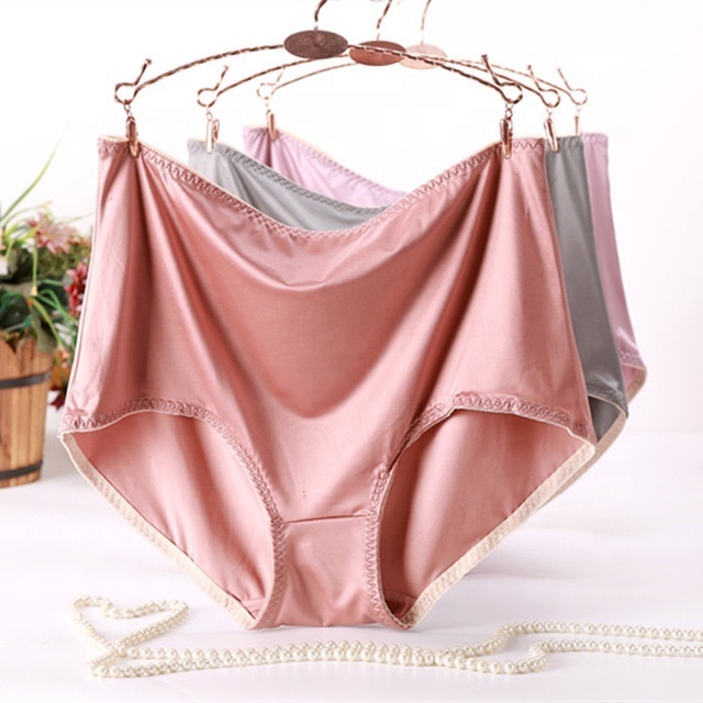 Satin Breathable Seamless Panties for Women High Waist Fat Plus Size Nylon Bikini YARN DYED Everyday Knitted Adults Nylon Pants