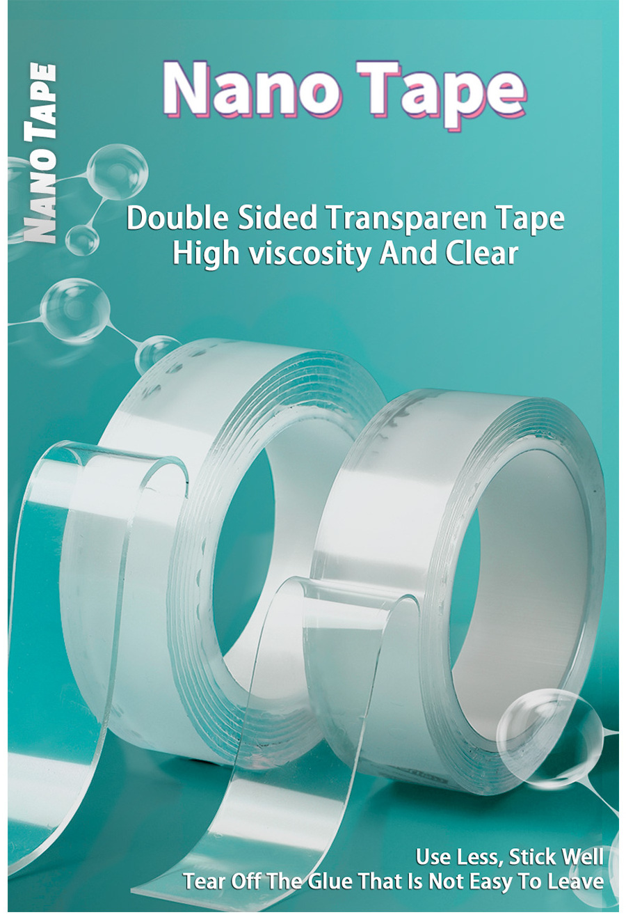 Nano Double Sided Tape, Multipurpose Removable Adhesive Transparent Grip Mounting Tape Washable Strong Sticky Heavy Duty