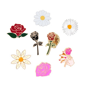 Wholesale Flower Enamel Pins for Backpacks Rose Flower Sunflower Lapel Pins for Suit Bag Funny Brooch Women Gift