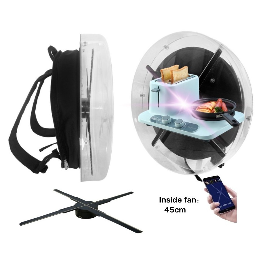 Fast delivery High resolution hologram fan 45cm 3d holographic backpack Mobile App hologram fan 3d holographic backpack