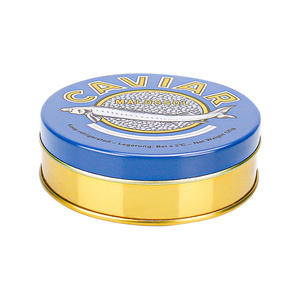 Luxury round Tin Containers Custom Logo Caviar Packaging Tins Made of Tinplate with Gold Oil for Food Storage and Packing