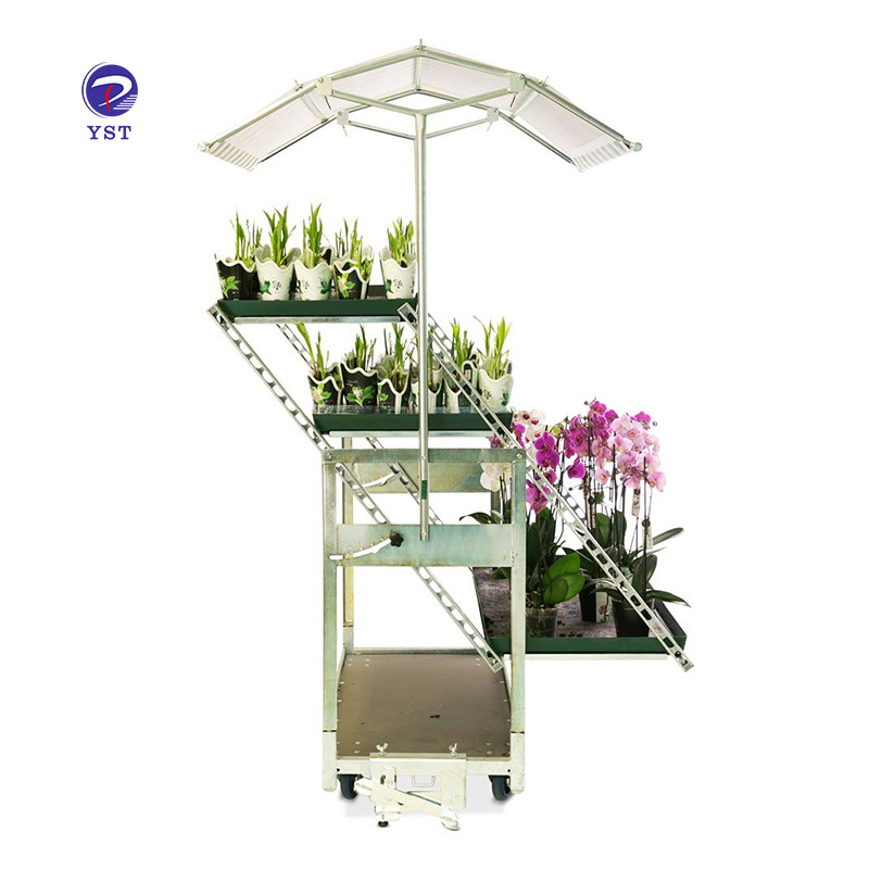 Hot sale greenhouse danish farmers market transport metal nursery display cart