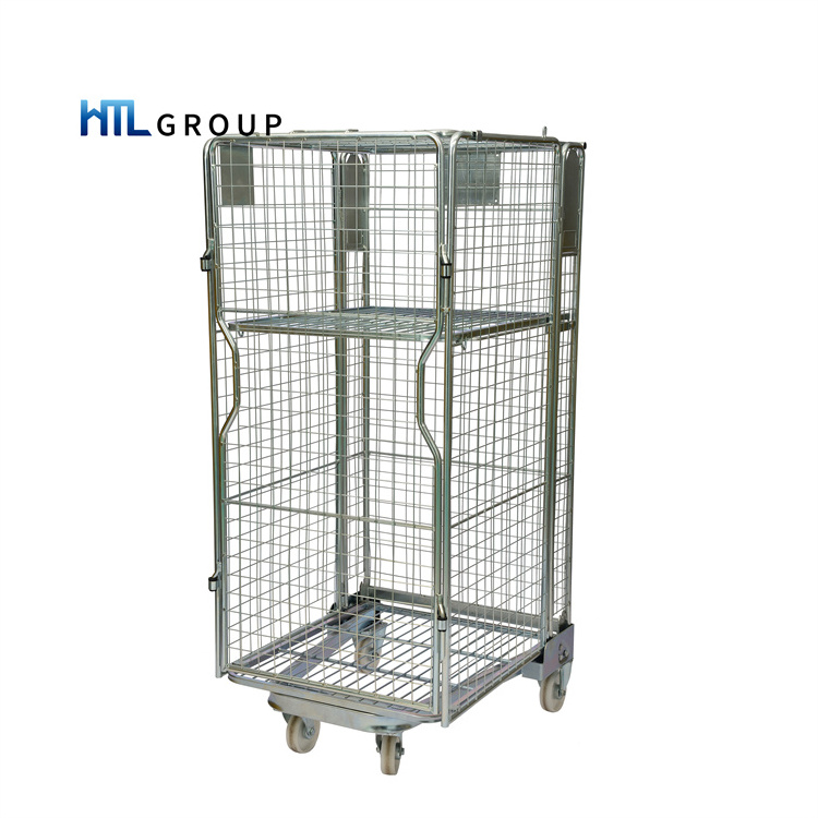 Supermercado jaula carro Material Handling Warehouse Storage Supermarket Cage Cart With 4 Wheels