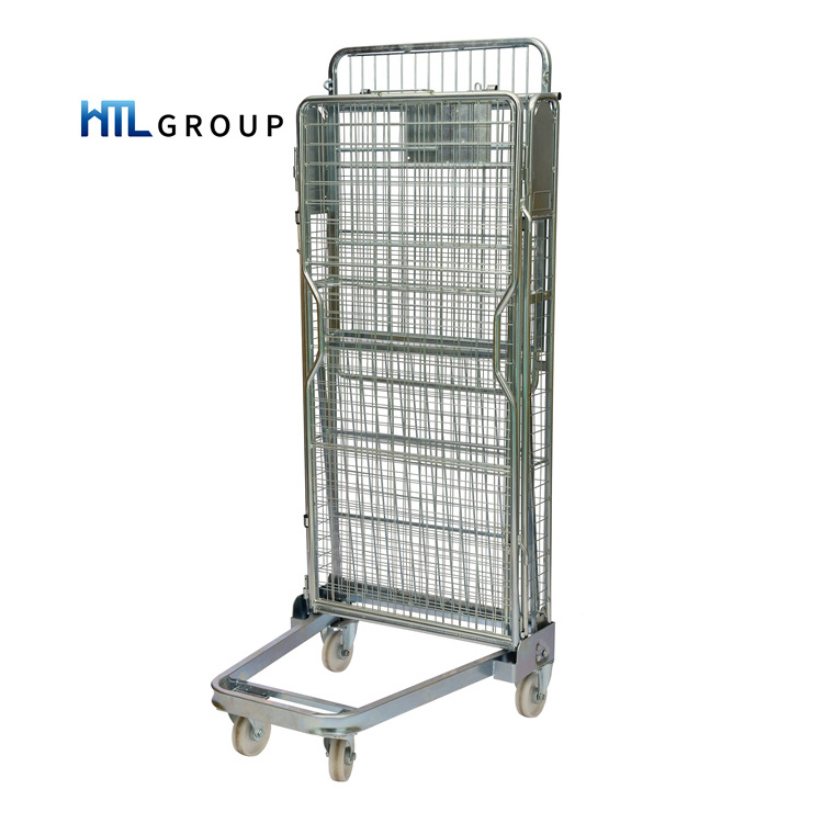 Supermercado jaula carro Material Handling Warehouse Storage Supermarket Cage Cart With 4 Wheels