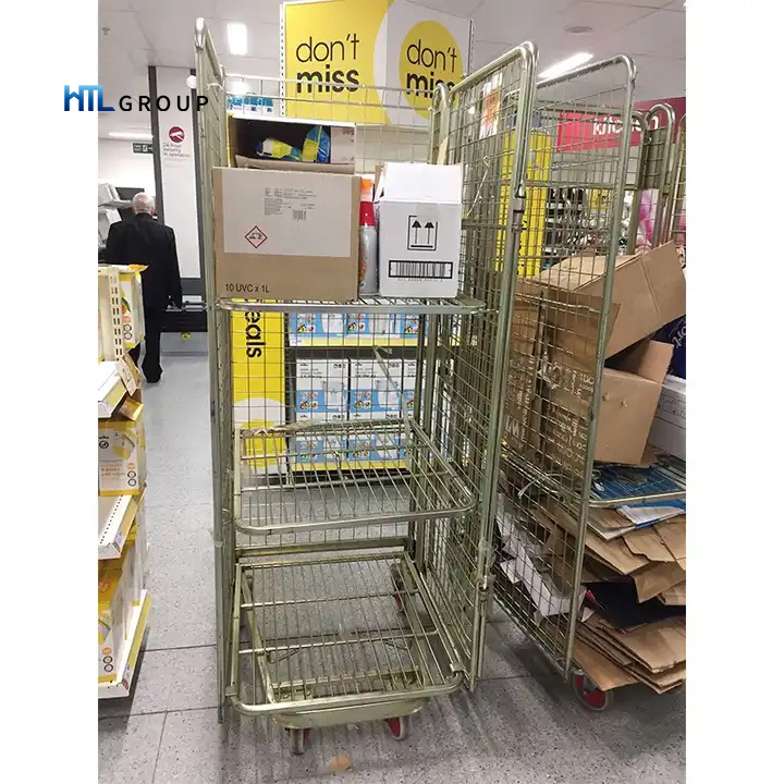 Supermercado jaula carro Material Handling Warehouse Storage Supermarket Cage Cart With 4 Wheels