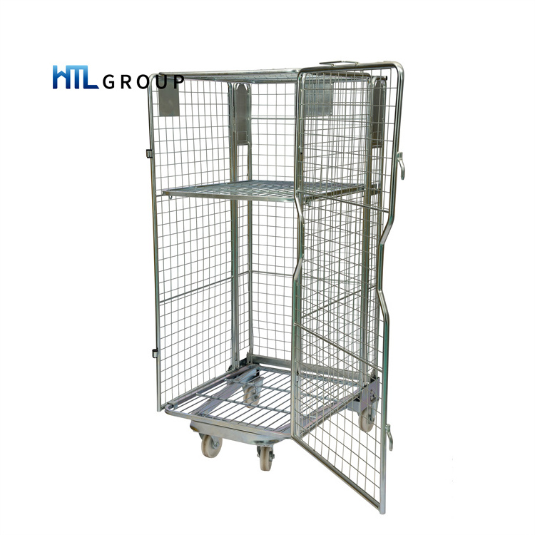 Supermercado jaula carro Material Handling Warehouse Storage Supermarket Cage Cart With 4 Wheels