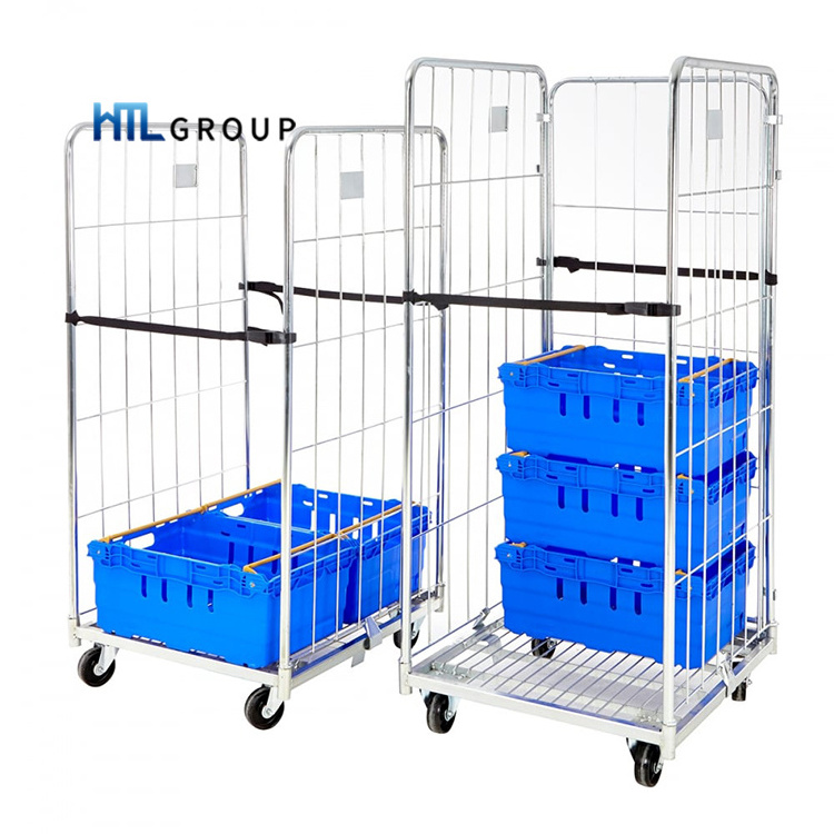 Customized folding metal welded wire mesh roll industrial trolley container