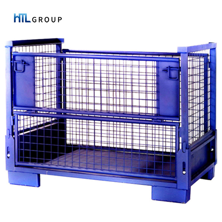 Powder coated auto spare parts material handling foldable mesh pallet cage stillage for shipping container