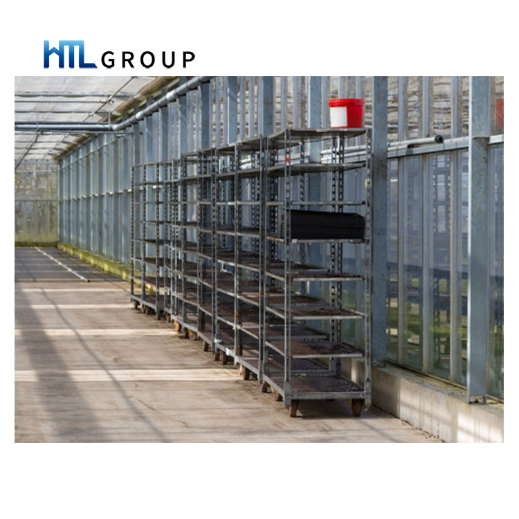 4 wheels danish display plant nursery greenhouse trolley with solid steel shelf