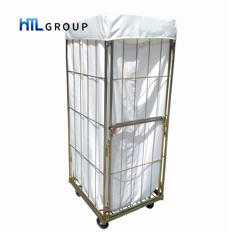 Customized foldable nestable storage steel roll laundry warehouse cage trolley