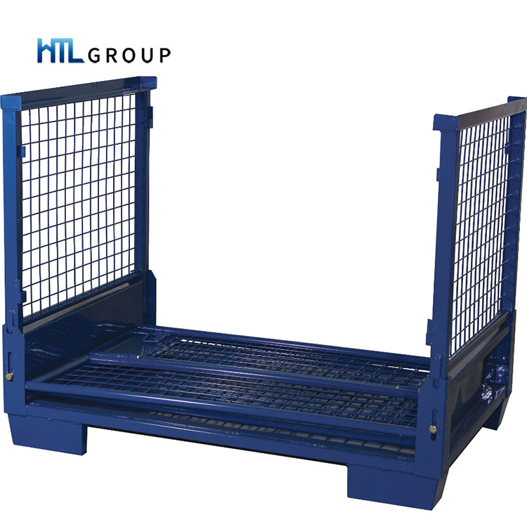 Powder coated auto spare parts material handling foldable mesh pallet cage stillage for shipping container