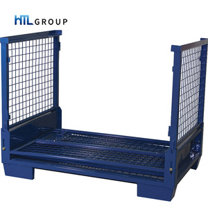 Powder coated auto spare parts material handling foldable mesh pallet cage stillage for shipping container