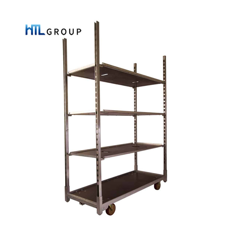 Plywood shelf hot sale mesh metal garden cart with four wheels