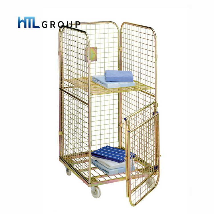 Customized foldable nestable storage steel roll laundry warehouse cage trolley