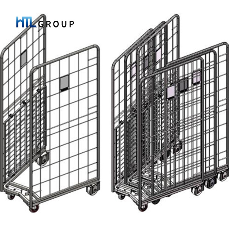 Customized folding metal welded wire mesh roll industrial trolley container